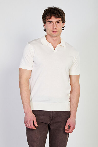 BARRELS AND OIL Men's Crew Neck Knitwear T-Shirt - Ecru