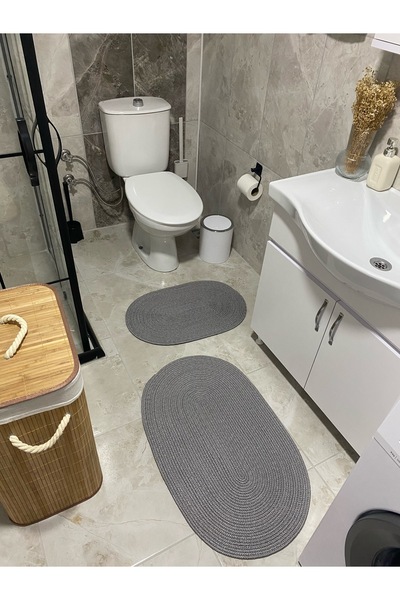 Halımax Milda Jüt 2'li Çift Taraflı İkili Yıkanabilir Hav Toz Vermez Banyo Pa...