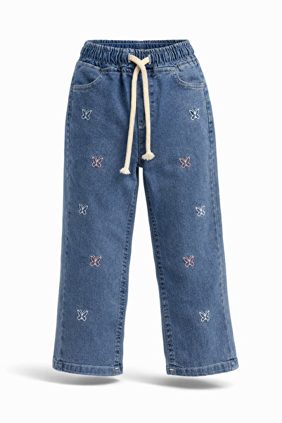 CQCQ Girl's Butterfly Embroidered Jean Pants with Elastic Waist