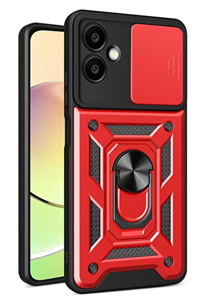 Beta Moda Hub جديد الوجه سامسونج جالاكسي A07 4G مع حلقة عدسة بارس سيليكون - أحمر