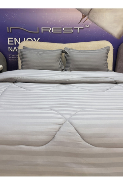 INREST Royal Line Dark Grey King Comforter Set – Hotel Stripe Bedding – Comfo...