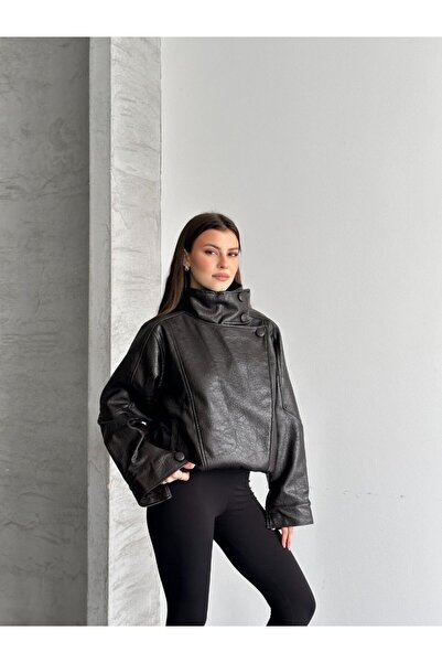 moda çağdaş Geacă de piele supradimensionată de calitate premium, stil urban,...