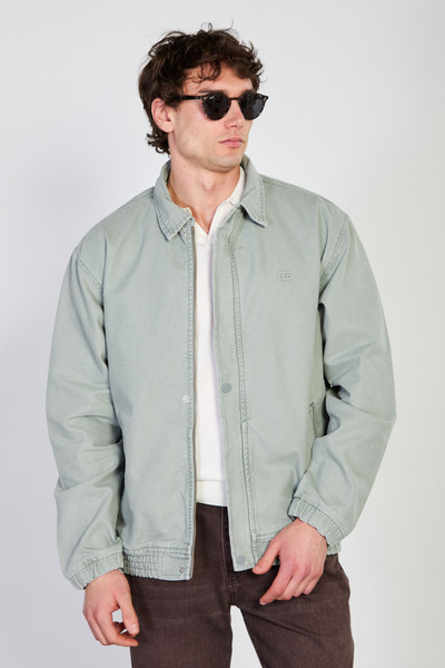 BARRELS AND OIL Men's polo collar snap button jacket with elastic waist - khaki