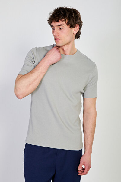 BARRELS AND OIL Men's Slim Ribbed Basic T-Shirt - Ash