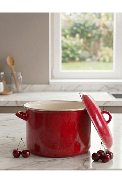 Avşar Emaye Evi̇m 30 cm 12 Liter Red Sleek Large Size Enamel Pot