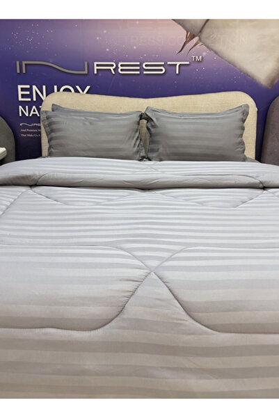 INREST Royal Line Dark Grey Single Comforter Set – Hotel Stripe Bedding – Com...