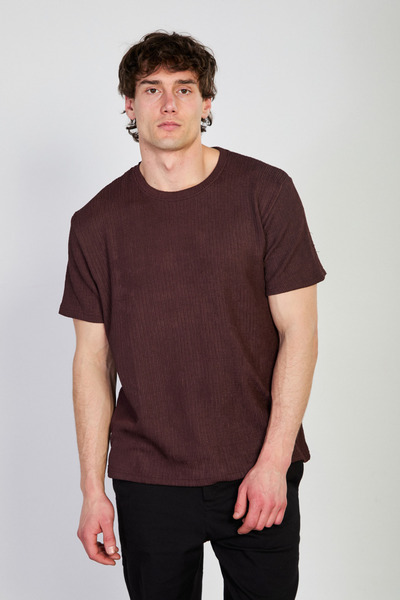 BARRELS AND OIL Men's Crew Neck Melange T-Shirt - Brown
