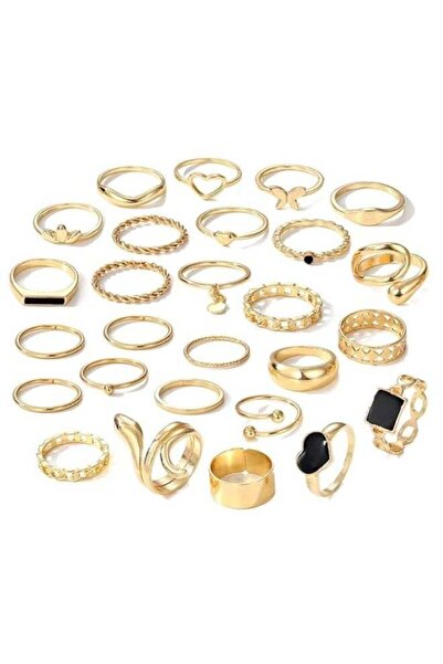 huitich Trendy Gold Color Women’s Ring Set 27pcs Mixed Minimal & Statement Rings