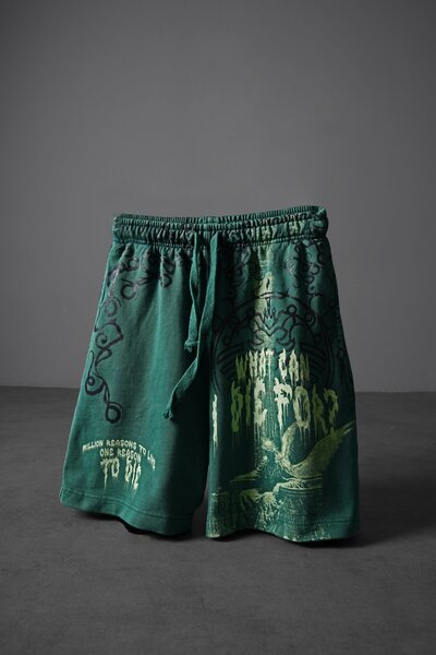Slatra Ανδρικό πράσινο σορτς πάνω από το γόνατο με εφέ πλύσης  "What Can I Di...