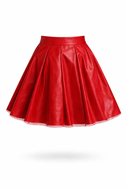 HER ŞEY NOTA www.herseynota.com Girl's Red Leather Skirt Flared Model – Schoo...