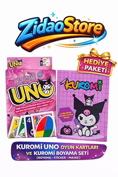 Emrah Gültekin Kuromi UNO Kart Oyunu ve Kuromi Boyama Seti Sticker Maske Hedi...
