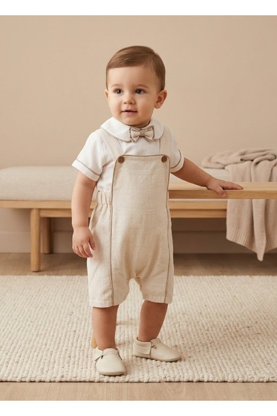 Bebezade Pamuklu Papyonlu Salopet Erkek Bebek Takım 2 parça