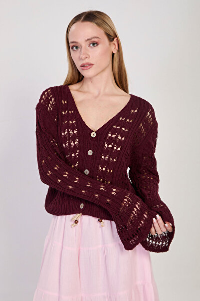 BARRELS AND OIL Women's Spanish Openwork Cardigan - Burgundy