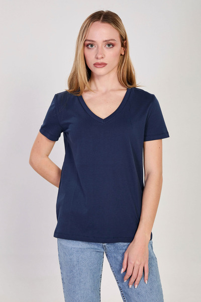 BARRELS AND OIL Γυναικείο T-Shirt με λαιμόκοψη V - Μπλε ναυτικό