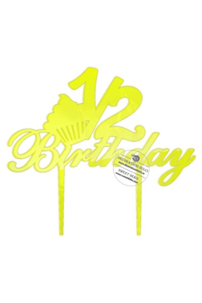 Decoratiuni Dulci Topper tort 1/2BIRTHDAY - Galben