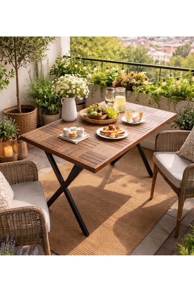 MİRRORSS Ahşap Ceviz Renk Masa Balkon Bahçe Mutfak masası 120 X 60 cm