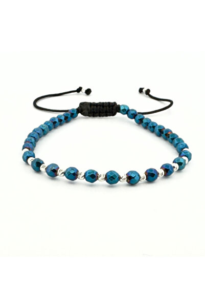 Teo Bijoux Brățară reglabilă cu șnur, mărgele din argint 925 și hematit albas...