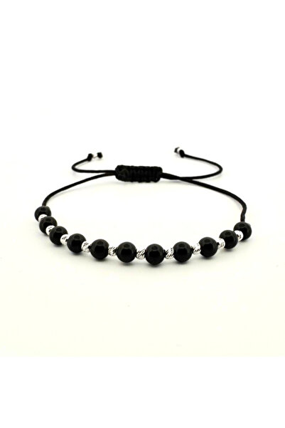 Teo Bijoux Brățară cu onix negru strălucitor de 4 mm și mărgele din argint 92...