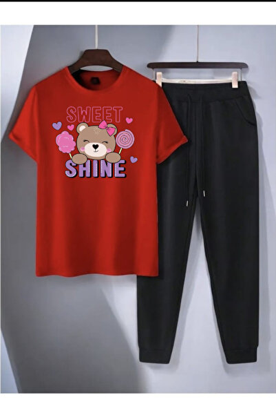 MİDAD Sweet printed t-shirt - jogger t-shirt crew neck bottom top tracksuit set