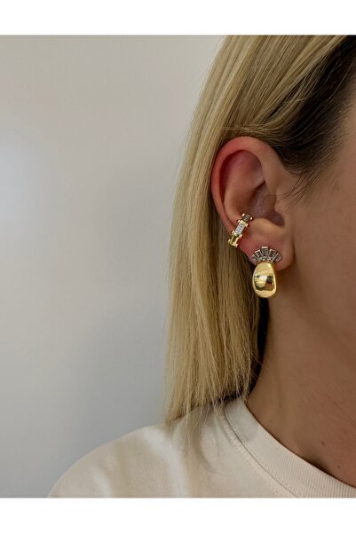 GLARE JEWELRY CO Luxury Zircon Stone Design Hoop Model Gold Stainless Steel E...