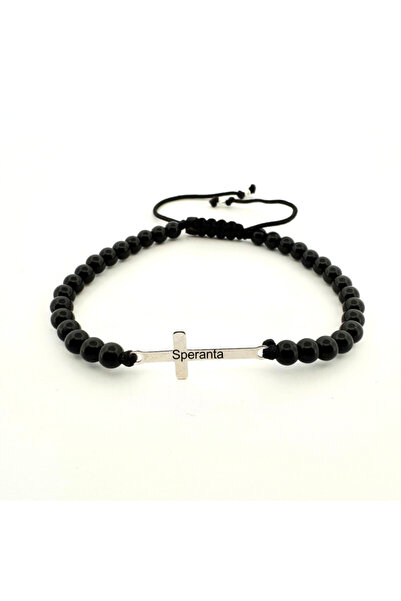 Teo Bijoux Brățară personalizată din argint 925 cu cruce și onix lucios – Sem...