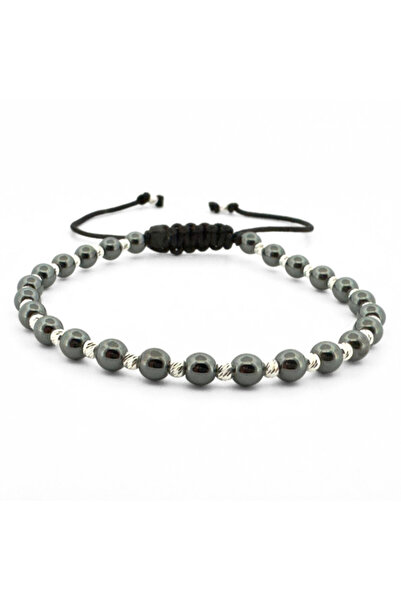 Teo Bijoux Brățară cu Hematit Rotund de 4 mm și Mărgele din Argint 925 - Clar...