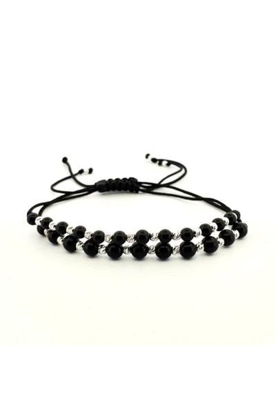 Teo Bijoux Set de brățări cu onix negru lucios și mărgele din argint 925 – Un...