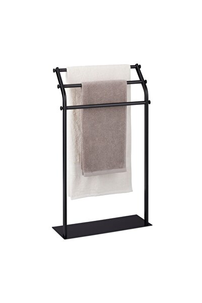 Relaxdays Towel rack, 3 bars, black, steel, 86 x 51 x 19 cm