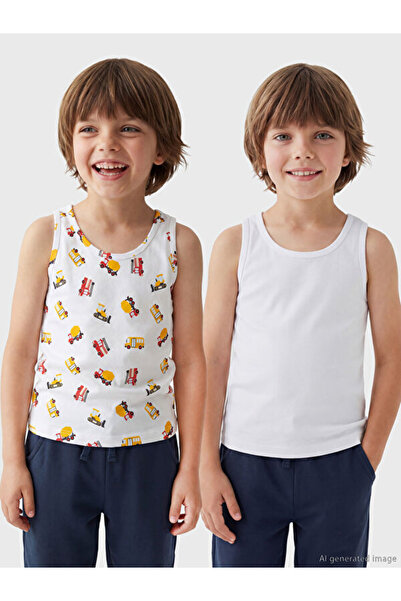 LC Waikiki Rmz Gi̇yi̇m Farkiyla Zero Roba Collar Boys' Cotton Undershirt 2-Pack