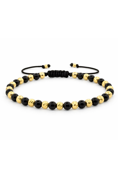 Teo Bijoux Brățară cu Onix Lucios de 4 mm și Mărgele din Argint 925 placate c...