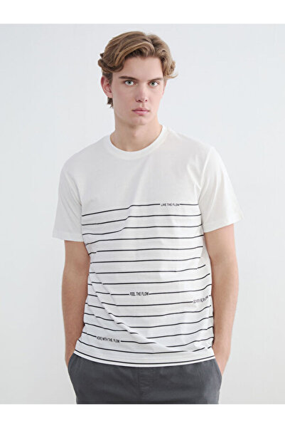 LC Waikiki RMZ GİYİM FARKIYA تي شيرت رجالي من القطن الممشط ذو ياقة روبا مخططة