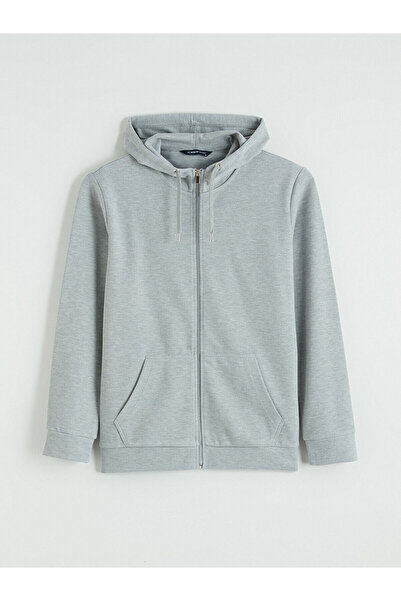 LC Waikiki Gray Hooded Men's Zippered Sweatshirt
