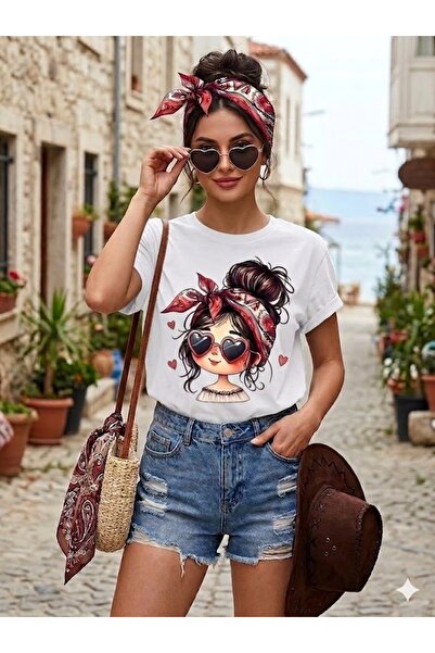 WOODROFFE تي شيرت نسائي فضفاض كبير الحجم مطبوع عليه رسوم كرتونية