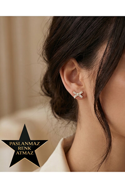 XUPING JEWELRY Xuping 14K Altın Renginde Zirkon İşlemeli Fiyonk Kadın Küpe