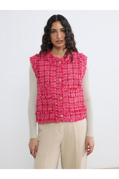 LC Waikiki Peak New Season Crew Neck Plaid Women's Tweed Vest