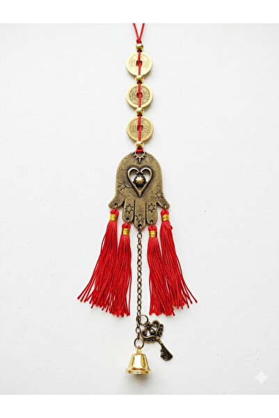 PİRAMİGO Fatma Ana Hamsa Hand Wall Ornament Brass Chinese Coin Blessing Talis...