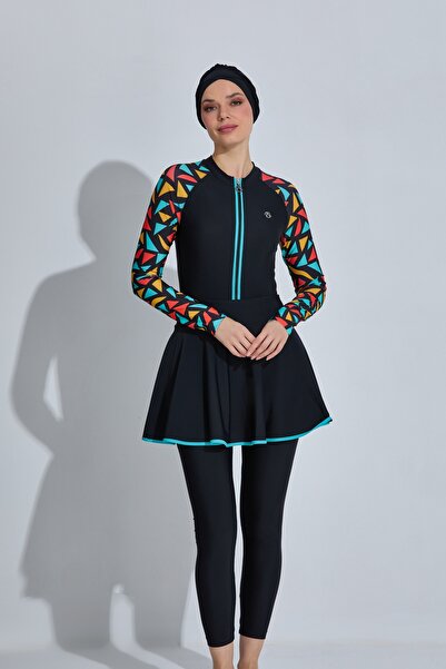 İKSUN Γυναικείο μαγιό χιτζάμπ με πλήρως καλυμμένη φούστα, μακρυμάνικο, με φερ...