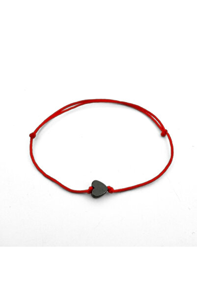 Teo Bijoux Bracelet with Heart from Hematite and Adjustable Red Cord