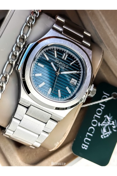 JG. Polo Club Erkek Kol Saati, Gümüş Renk, Mavi Kadran, Full ÇELİK VİP Seri, ...