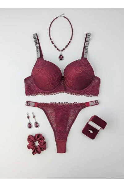 SATTENS Supportive Stone-Embellished Love Secret Bra Set, Top and Bottom Set,...