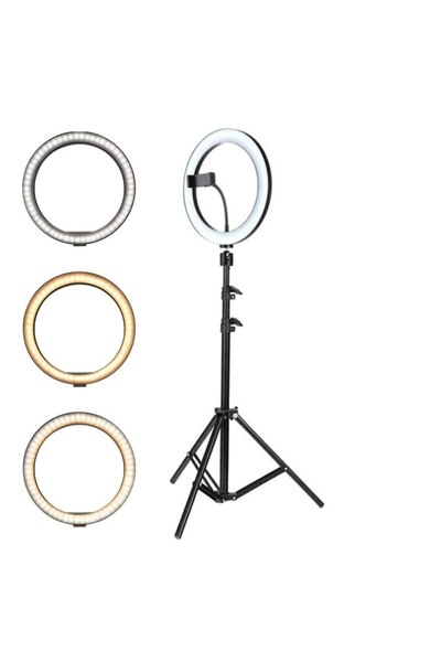 iTin Ring Light LED 45 cm (18 inch), USB, 3 moduri lumină, trepied 210cm, tel...