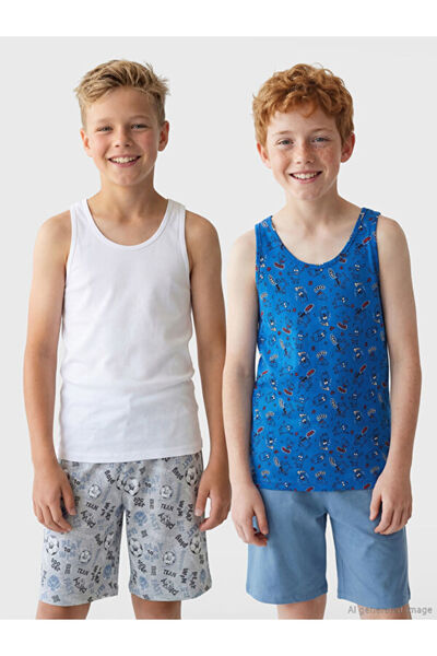 LC Waikiki Rmz Gi̇yi̇m Farkiyla Zero Roba Collar Boys' Cotton Undershirt 2-Pack