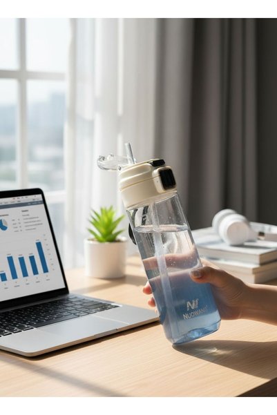 GMS WORLD 600 ml Sport Water Bottle with Double Lid - with Straw & Hand Strap