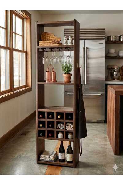 IŞIKLAR GRUP Ahşap şaraplık - Çok amaçlı dolap -Ahşap Şaraplık Içki Dolabı Ma...