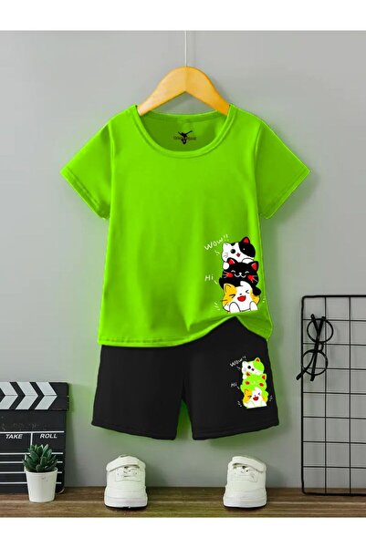 VESTIR BIEN Wow Hi Cat Pantaloni scurți de vară pentru copii, verzi și negri,...