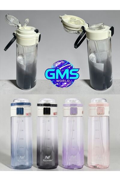 GMS WORLD 600 ml Sport Water Bottle with Double Lid - with Straw & Hand Strap