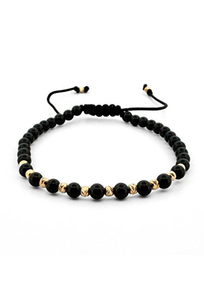 Teo Bijoux Brățară cu mărgele de argint placate cu aur și onix lucios