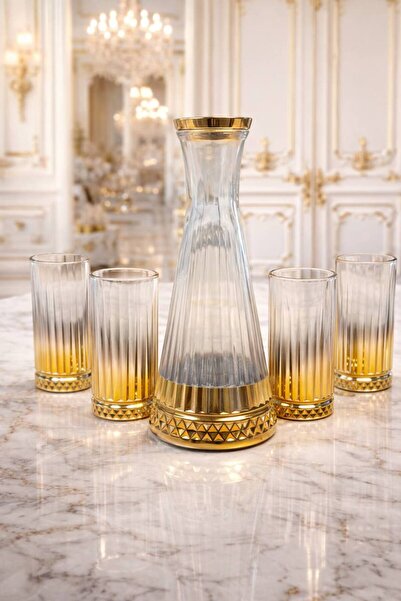 rova tr Saray Serisi Lüks Titanyum Kaplama Sürahi ve Bardak Seti