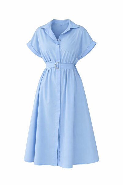 ElifÇakıl BEBEK MAVİSİ FULL DÜĞME KAPAMALI KUŞAKLI ELBİSE