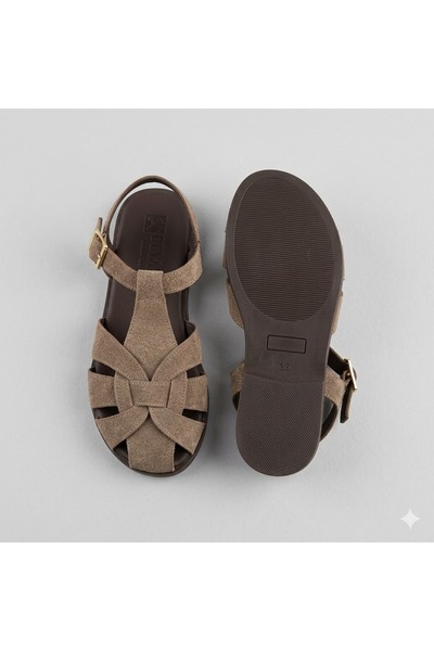 KİNDEP (Park Moda) Women's Sandals Shoes with Side Buckle Open Brown